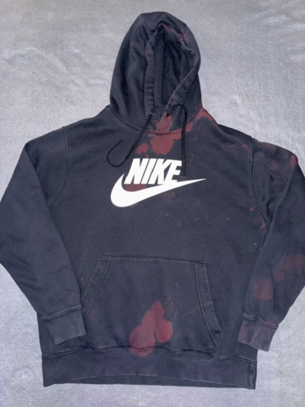 Nike Men’s Hoodie X-Large Black Pullover Sweatshirt Swoosh Logo Distressed